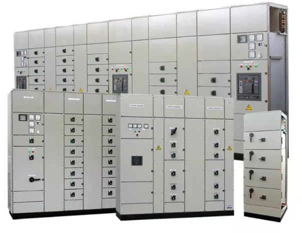Logstrup modular switchboard lineup showing the range of cubicle configurations available from Clive Wilson Switchboards
