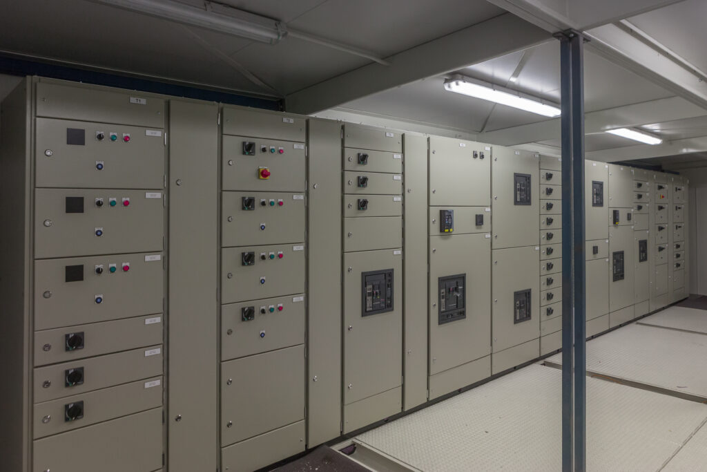 Motor control centre lineup inside a prefabricated switchroom at Clive Wilson Switchboards, Invercargill NZ