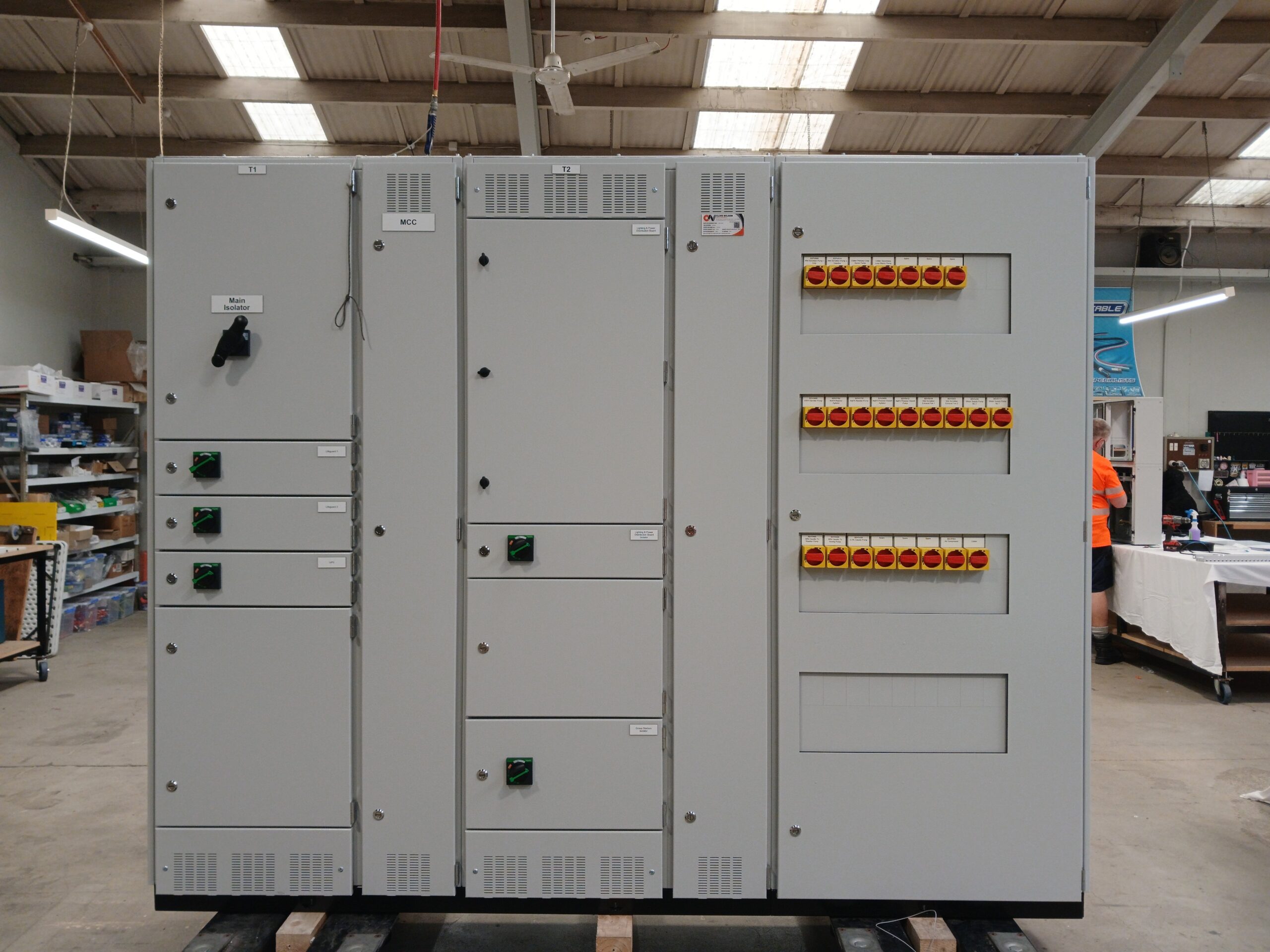 Completed three-section 630 A Simotrol motor control centre in the CWS workshop