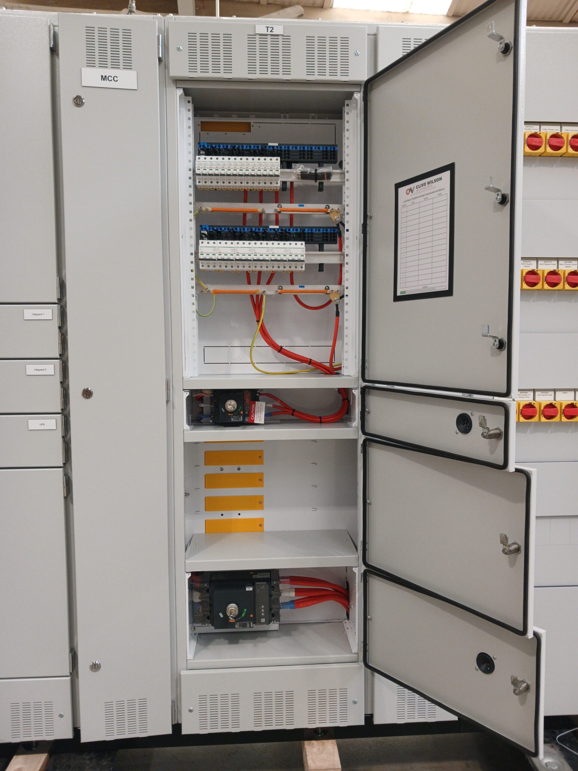 Lighting and power distribution and group-starter supply in the second MCC section
