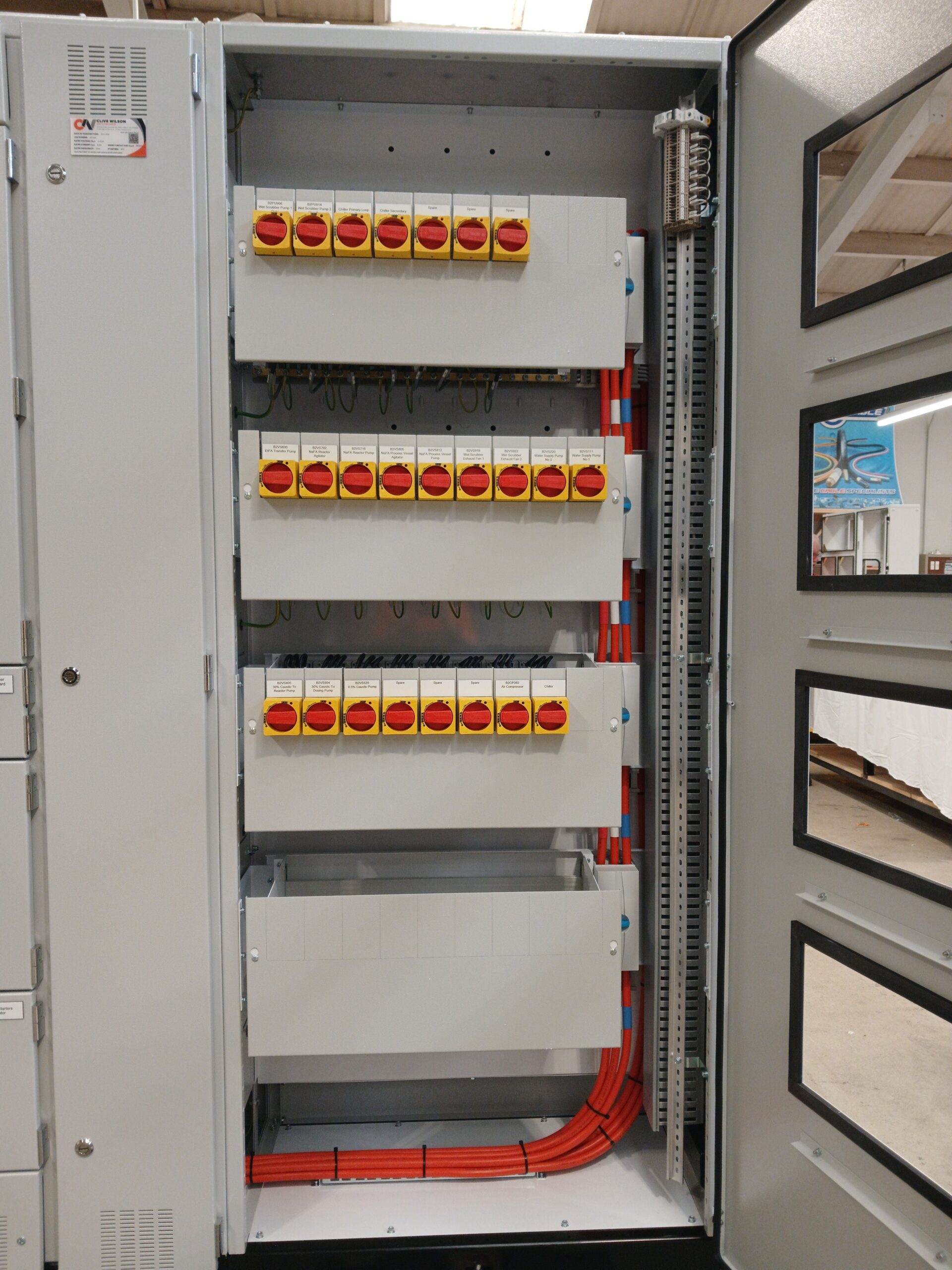 Grouped motor feeders and termination wiring in the third MCC section